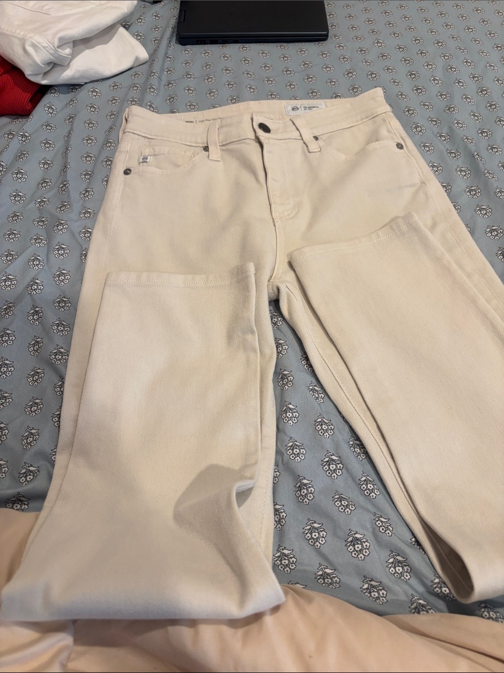 AG Adriano Goldschmied Cream High-Rise Straight Jeans